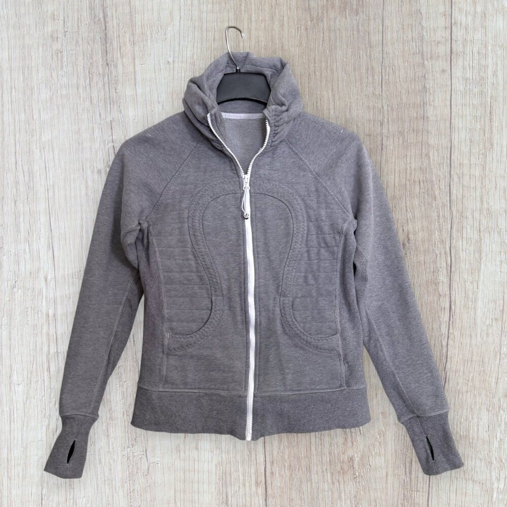 Lululemon Scuba Full Zip Hoodie Jacket Heathered Gray Cozy Athleisure Size 6